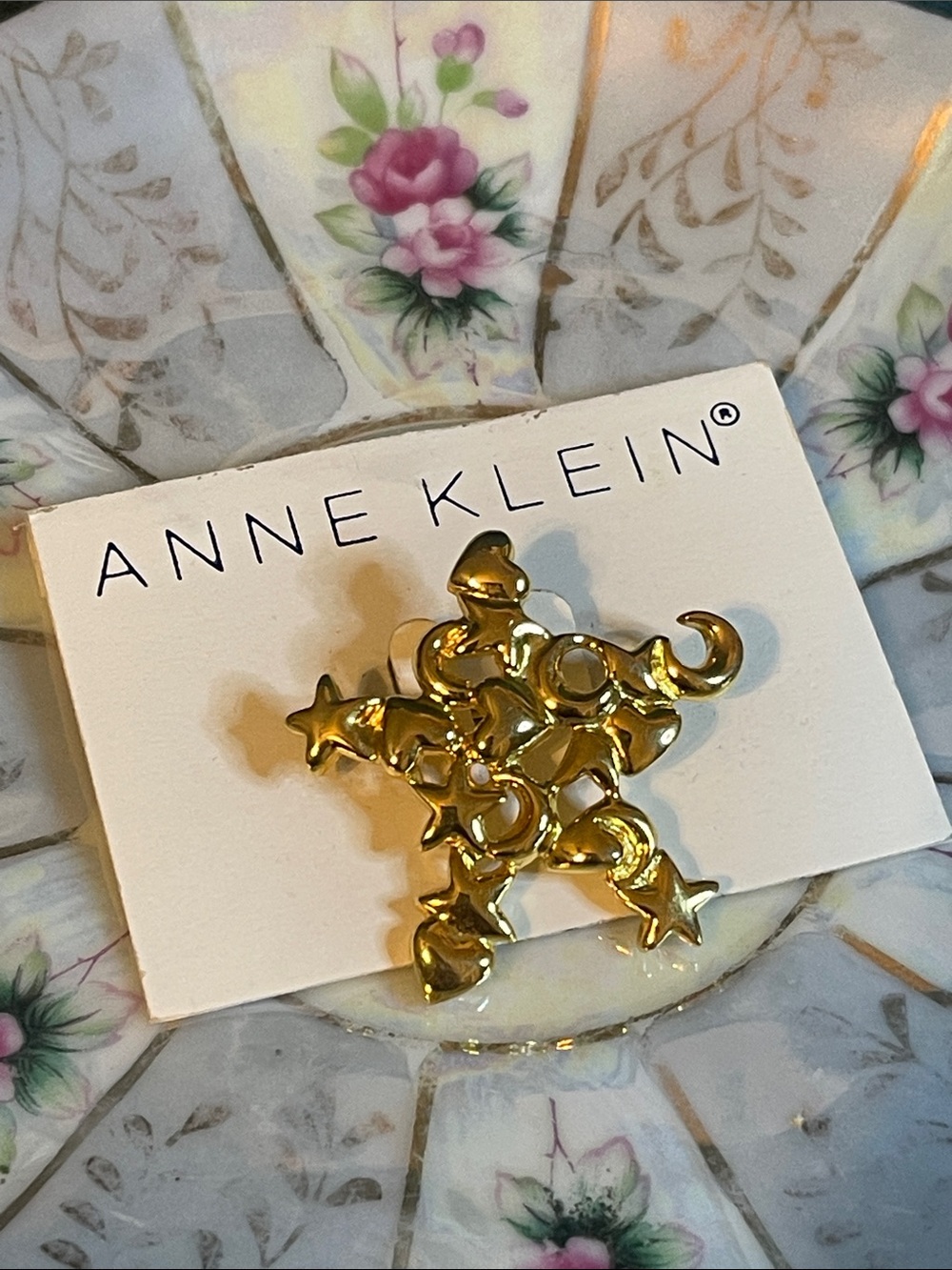 Vintage Anne Klein Celestial (Heart, Moon, & Star) Gold-Tone Brooch